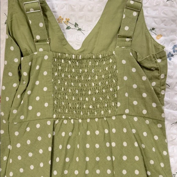 Polka Dot V Neck Linen Blend Mini Dress - Picture 6 of 7